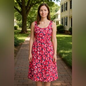 Boden Red and White Patterned Midi Dress